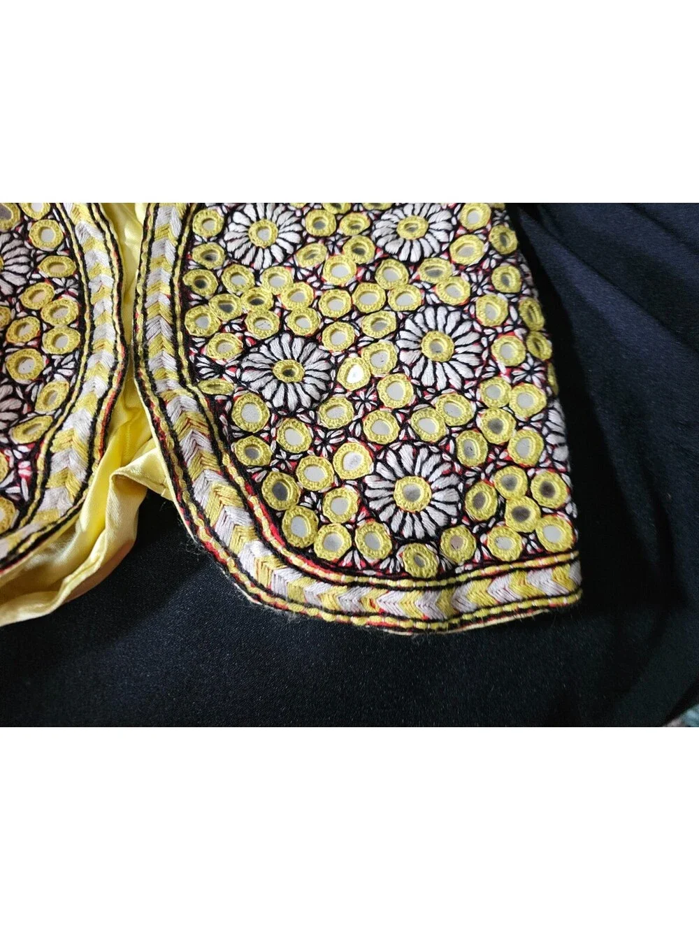 Vintage Kids Afghan Baluchi Emporium Waistcoat Vest Mirrored Yellow Gold Small